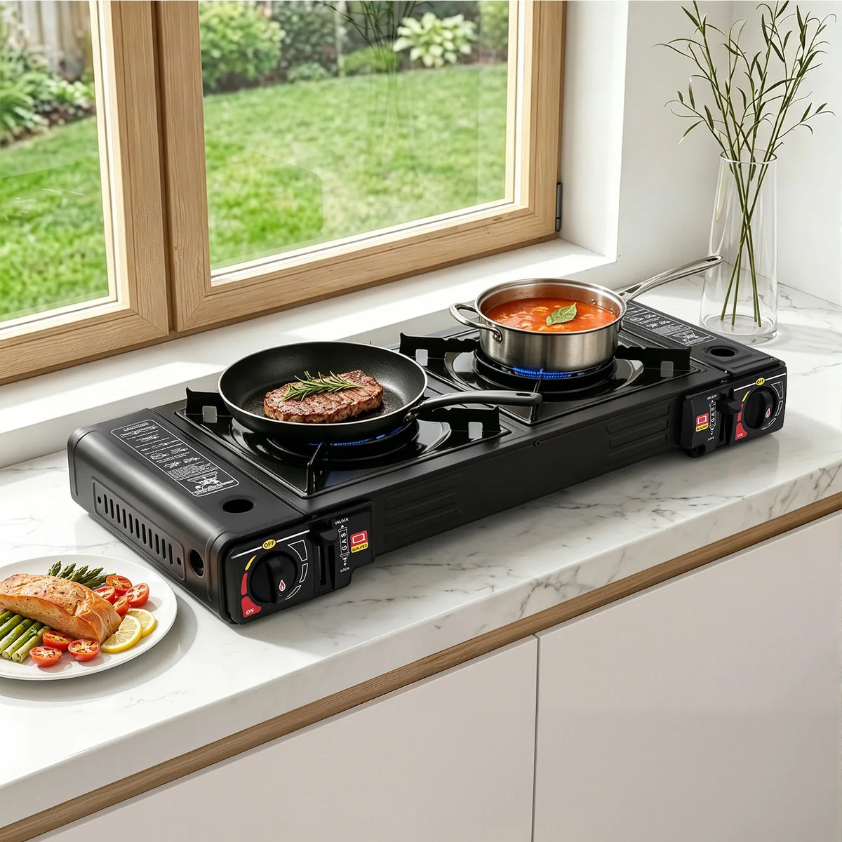 Portable Two Burner Camping Gas Stove With Carry Bag