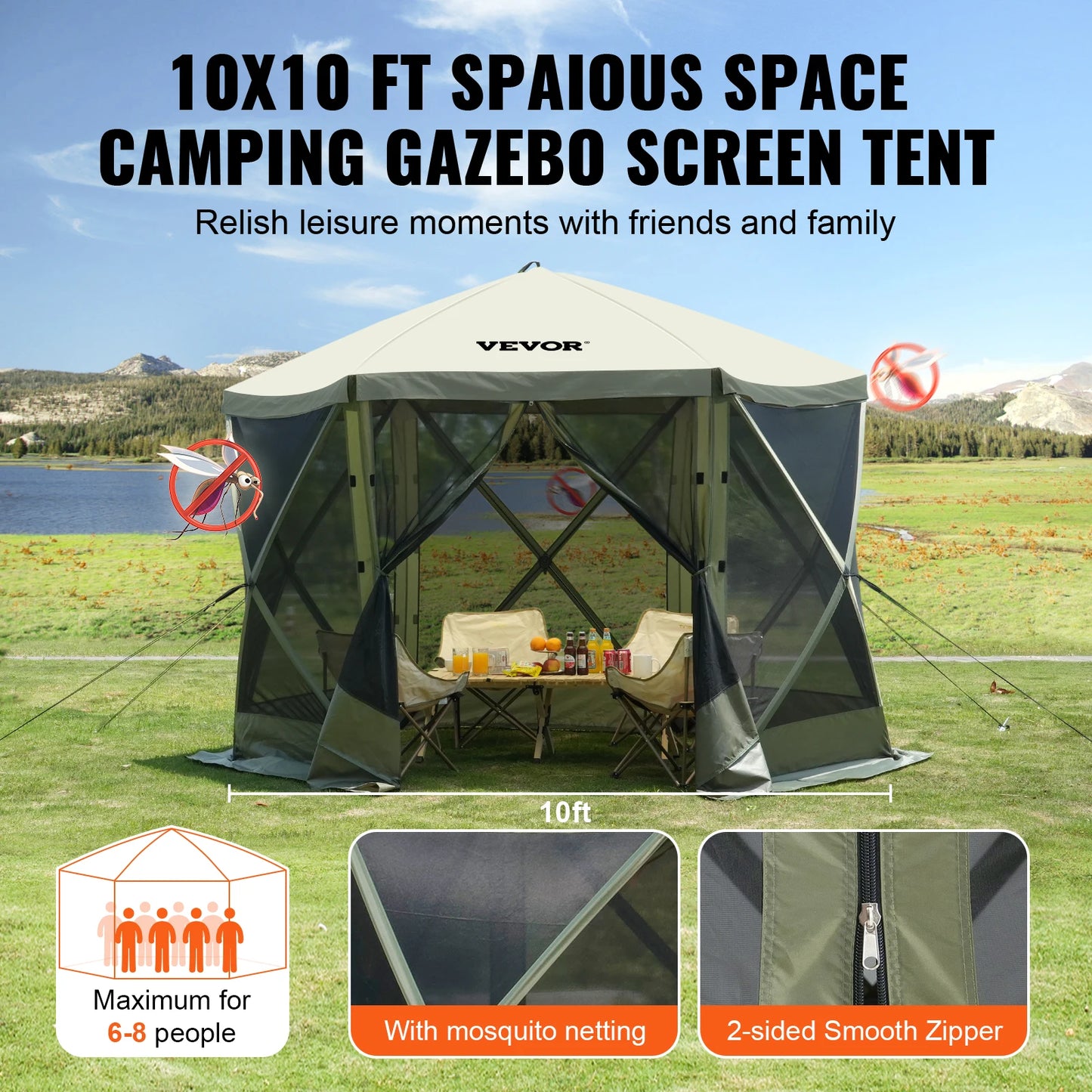 6 Sided Pop Up Gazebo With Privacy Cloths And Ventilation