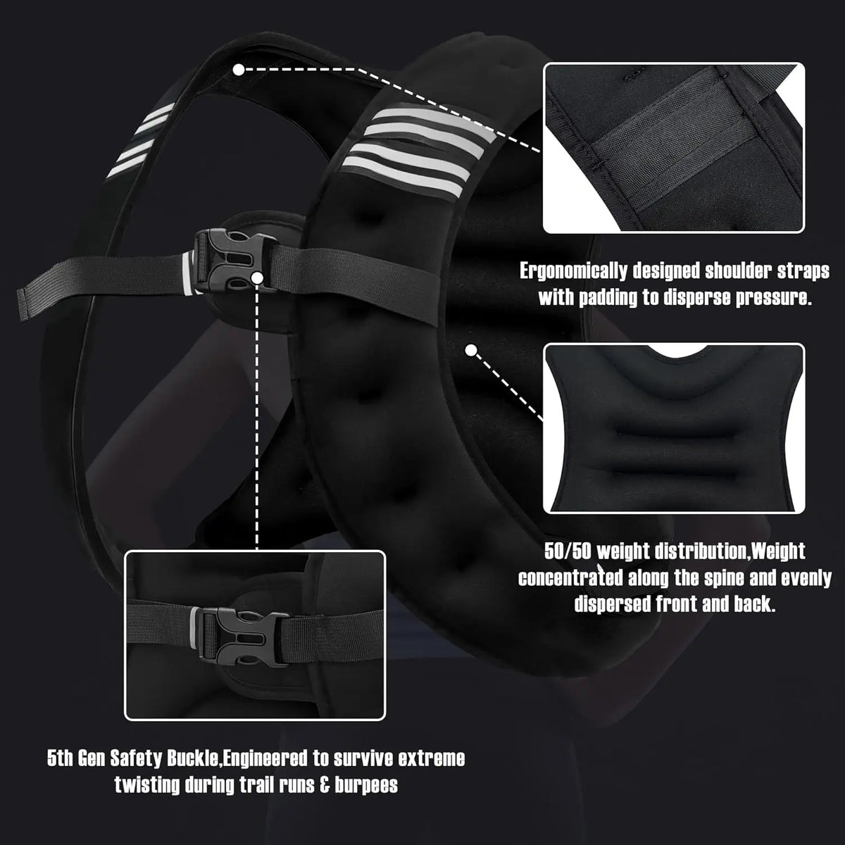 Adjustable Weight Vest With Reflective Stripe For Fitness Training