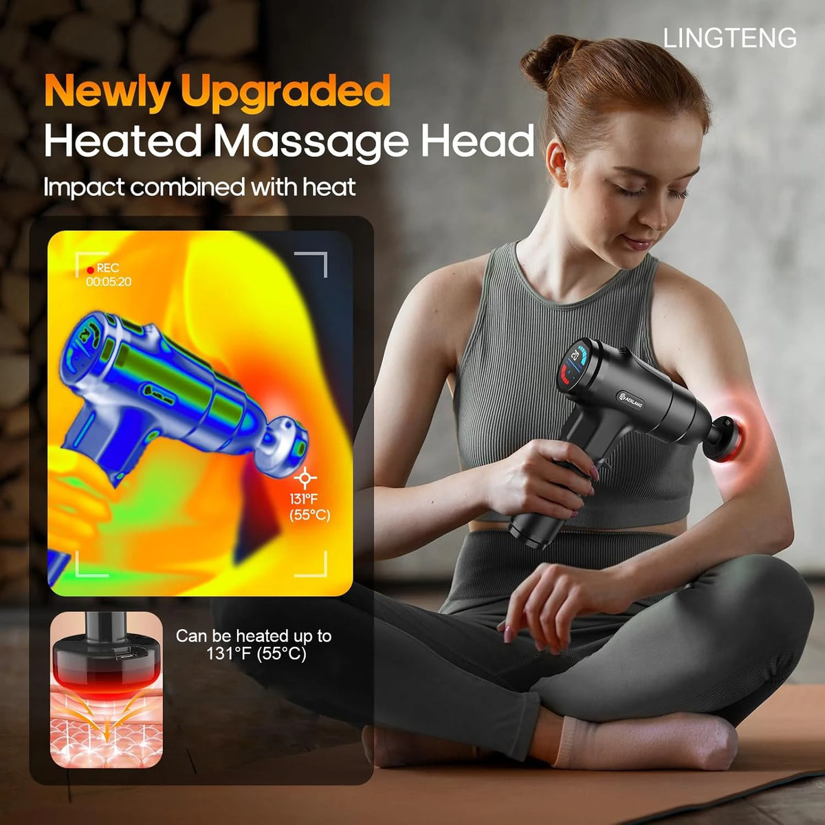 Lingteng Heating Percussion Massage Gun Deep Tissue With Seven Heads