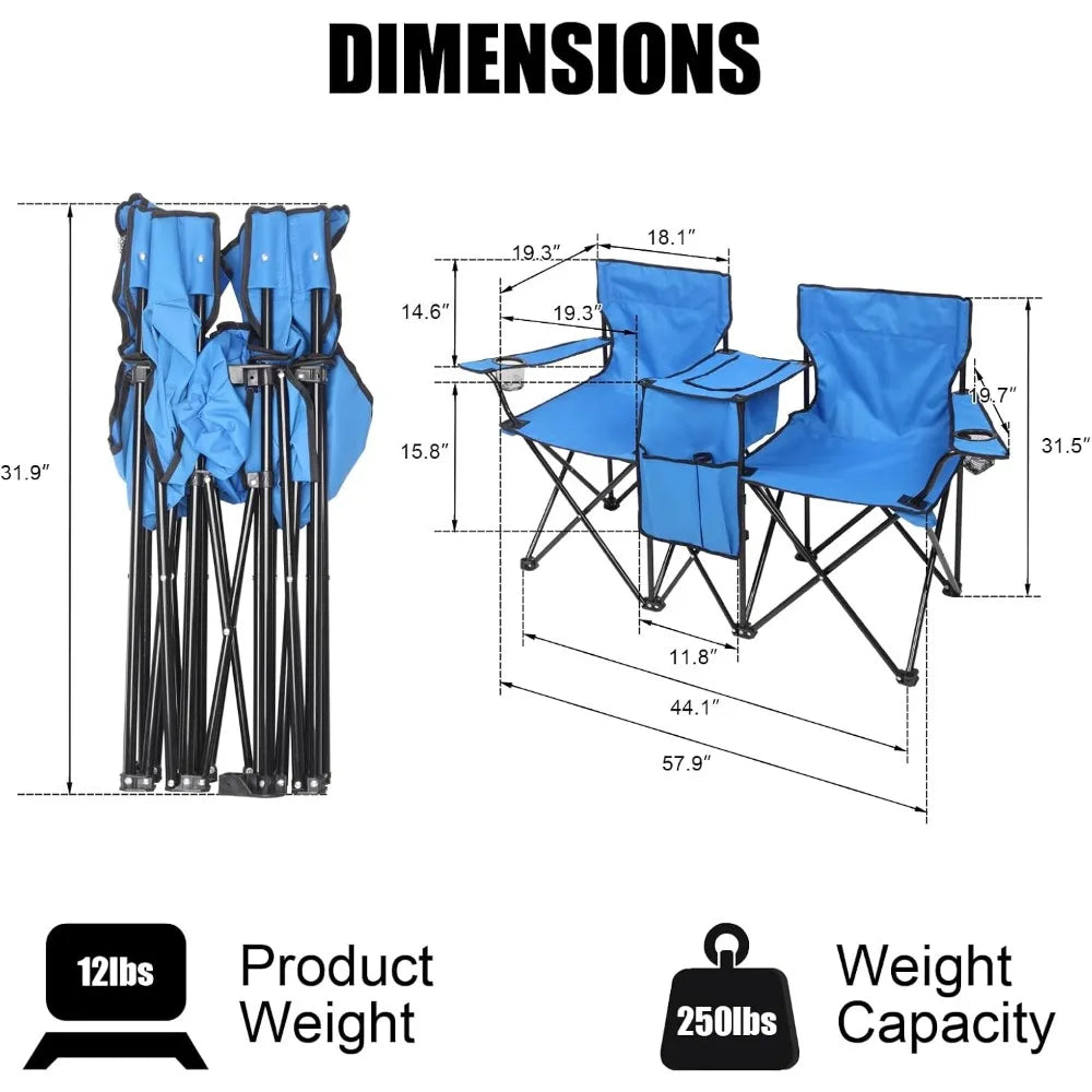 Folding Double Camping Chair With Umbrella And Cooler