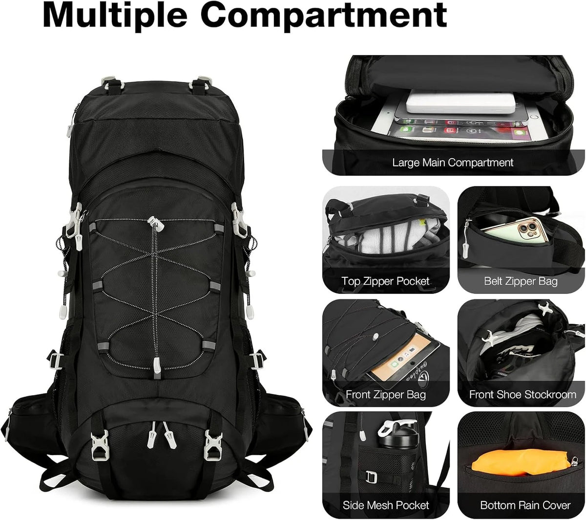 Lightweight Water Resistant Hiking Backpack For Trekking Camping