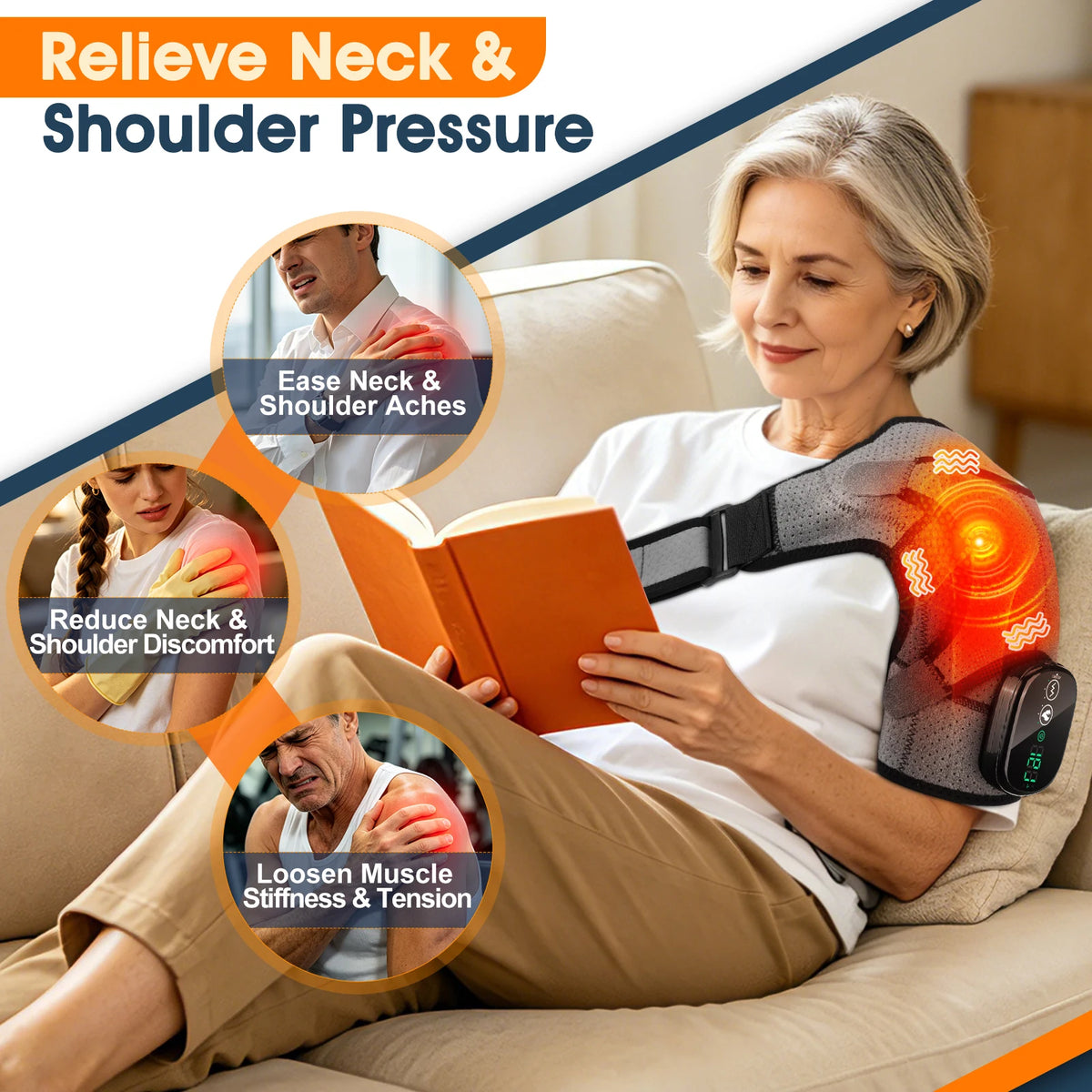 Cordless Electric Heated Shoulder Brace With Vibration Massage Support