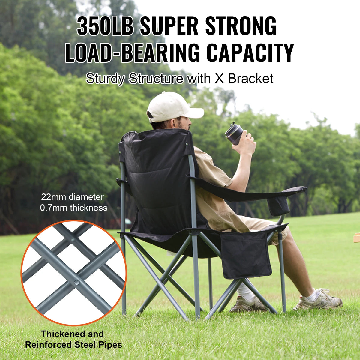 Vevor Outdoor Folding Chair With Padded Seat And Armrests