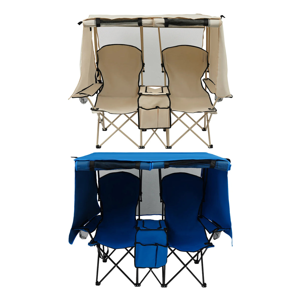 Portable Folding Two Seater Camping Loveseat With Canopy And Storage