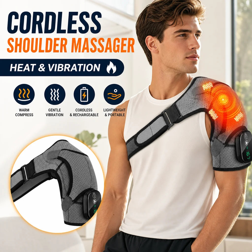 Cordless Electric Heated Shoulder Brace With Vibration Massage Support