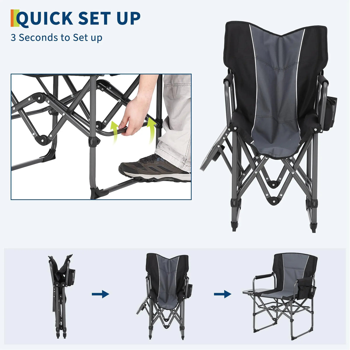 Folding Heavy Duty Director Chair With Side Table And Pockets