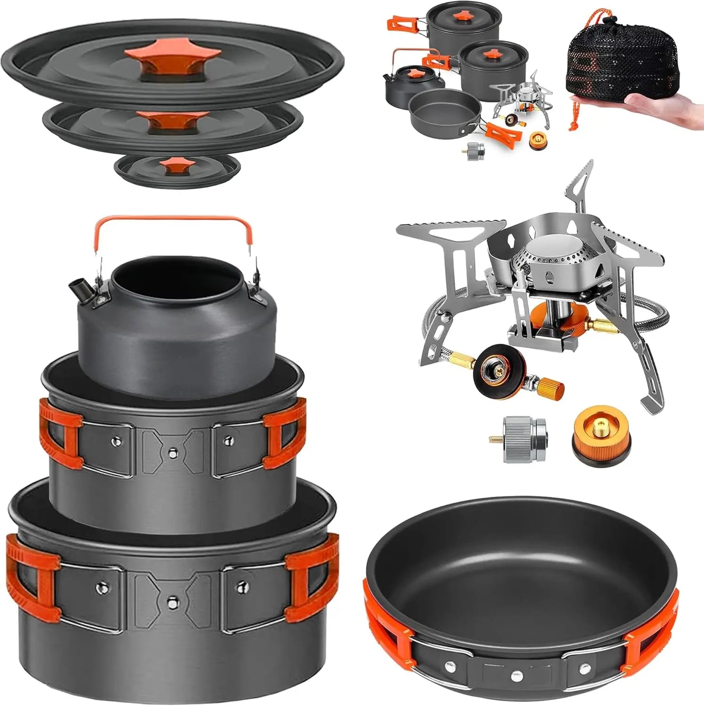 YTYIN Camping Cookware Set With Stove And Nonstick Pots Kit