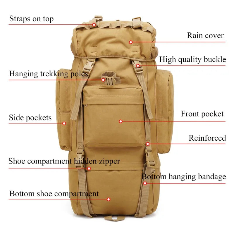 Spacious Polyester Hiking Backpack With Adjustable Straps For Camping