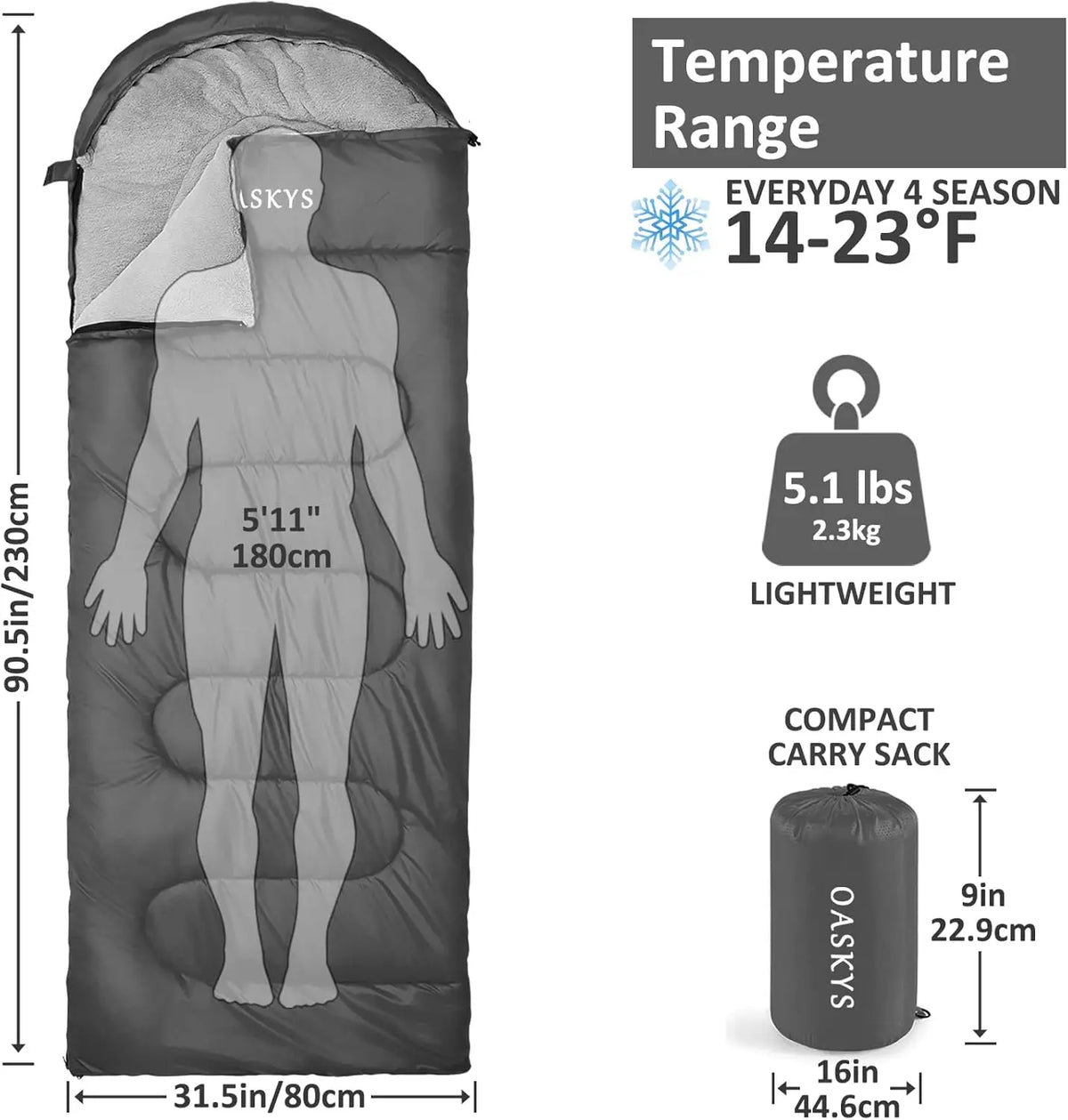 Lightweight 3 Season Waterproof Camping Sleeping Bag Down Cotton Fill