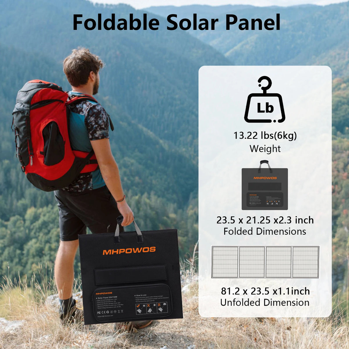 MHPOWOS 220W 40V Waterproof Foldable Solar Panel For Camping