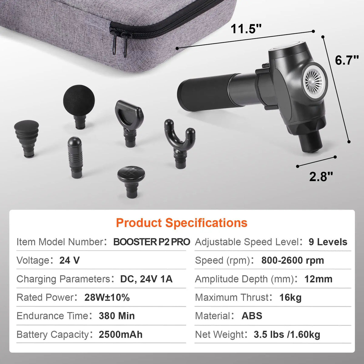 Rechargeable Percussion Massage Gun With Nine Speeds And Six Heads