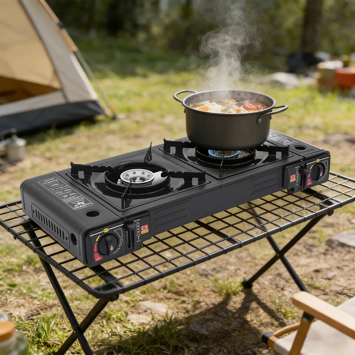 Portable Two Burner Camping Gas Stove With Carry Bag