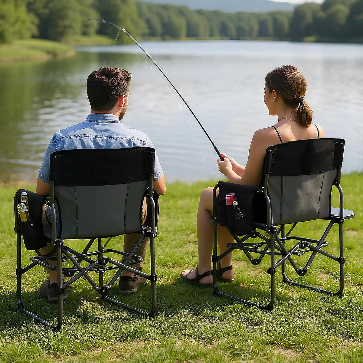 HiMiss Folding Director Chair With Side Table And Cup Holder