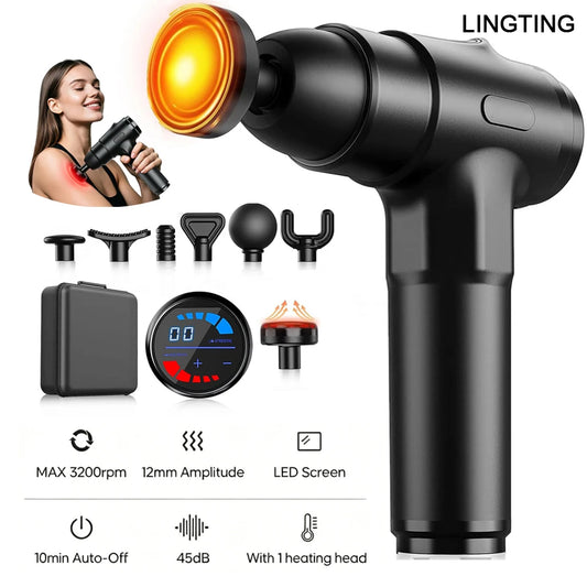 Lingteng Heating Percussion Massage Gun Deep Tissue With Seven Heads