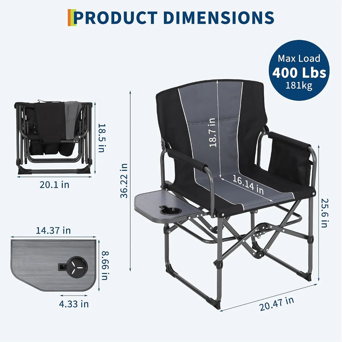 HiMiss Folding Director Chair With Side Table And Cup Holder