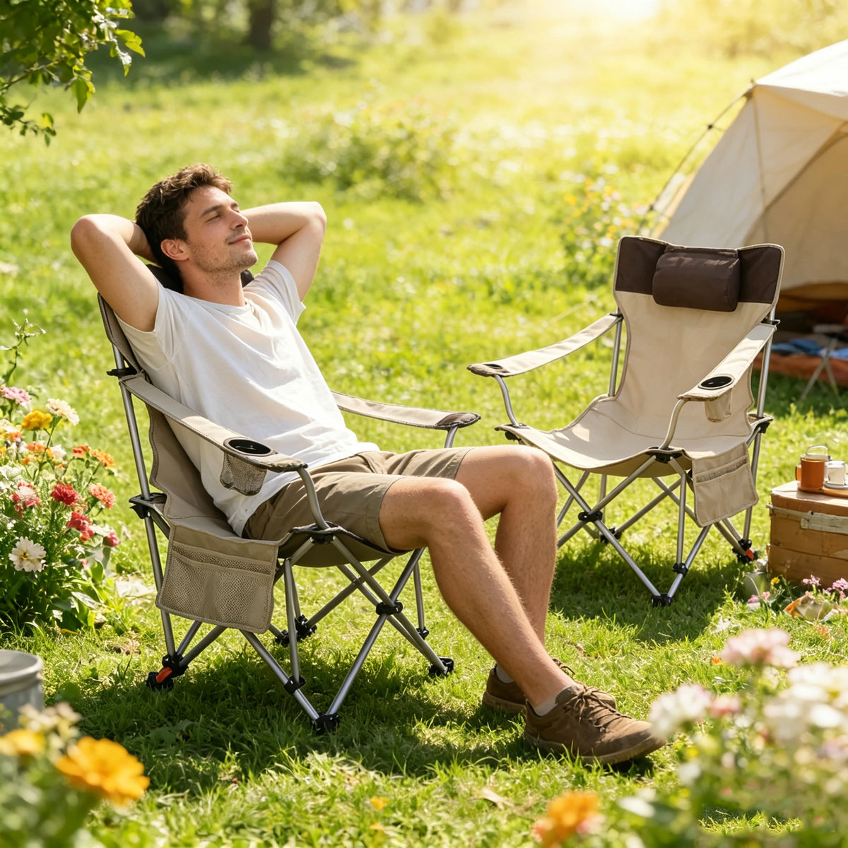 Portable Adjustable Reclining Outdoor Camping Chair With Cup Holder