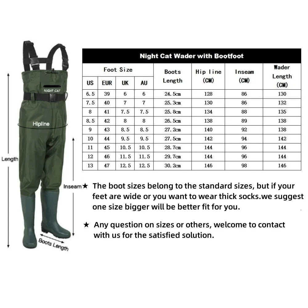 Night Cat Breathable Waterproof Chest Wader With Sturdy Boots