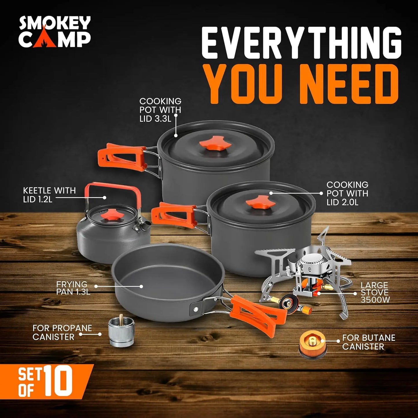 YTYIN Camping Cookware Set With Stove And Nonstick Pots Kit