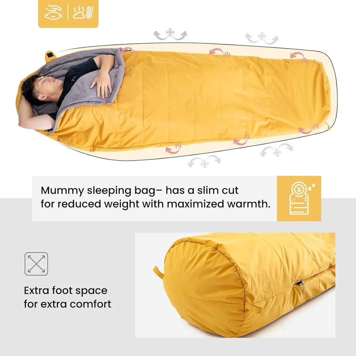 Three Season Mummy Sleeping Bag For Outdoor Camping And Hiking