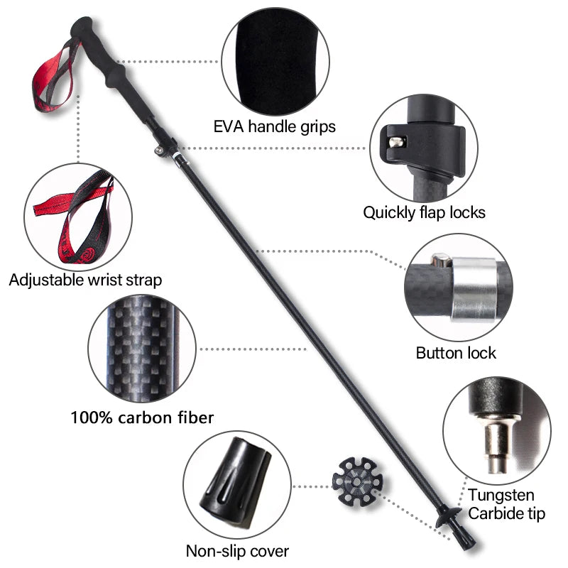Okhealing Ultralight Carbon Fiber Trekking Poles With Damping