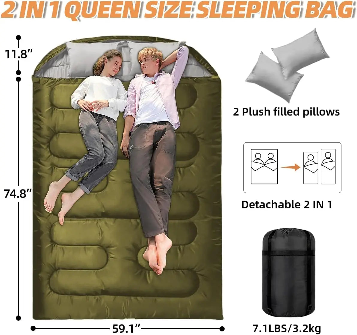 Double Camping Sleeping Bag Ultralight Waterproof 4 Season Warm Backpacking