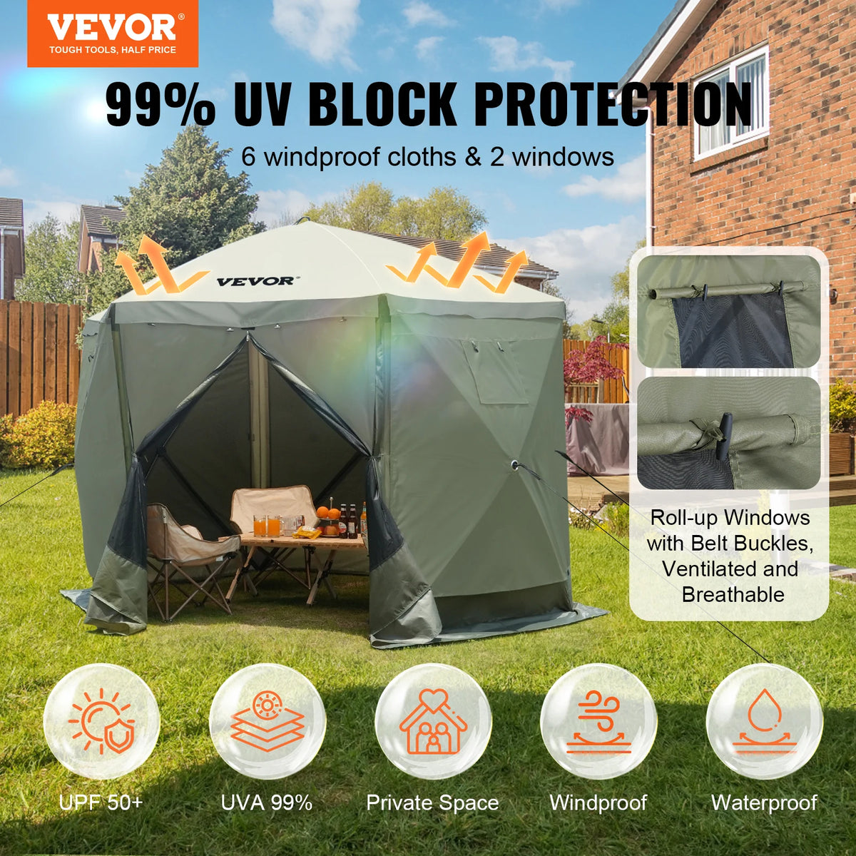 6 Sided Pop Up Gazebo With Privacy Cloths And Ventilation