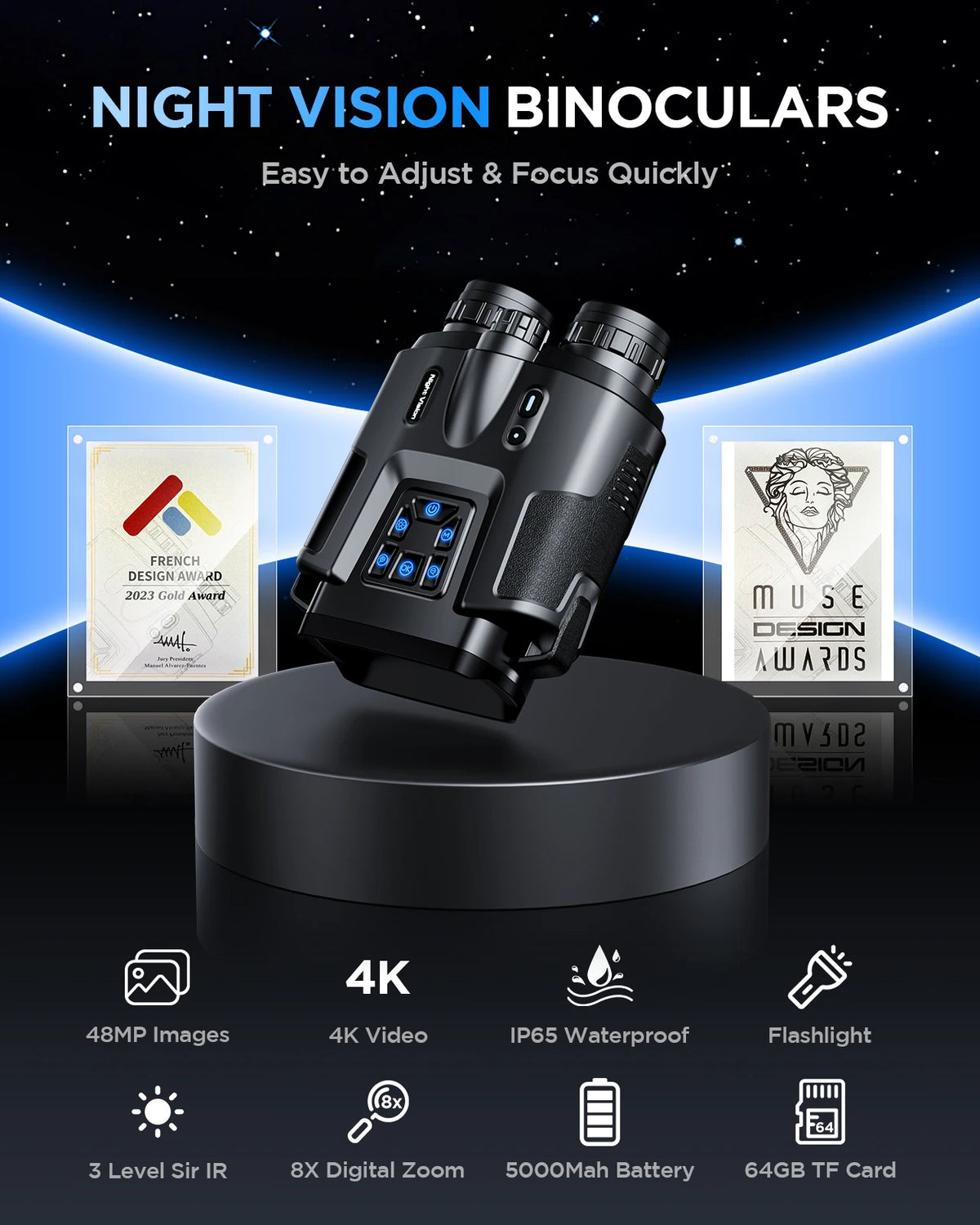 Letcmoi 4K Night Vision Binoculars With Digital Zoom Camera