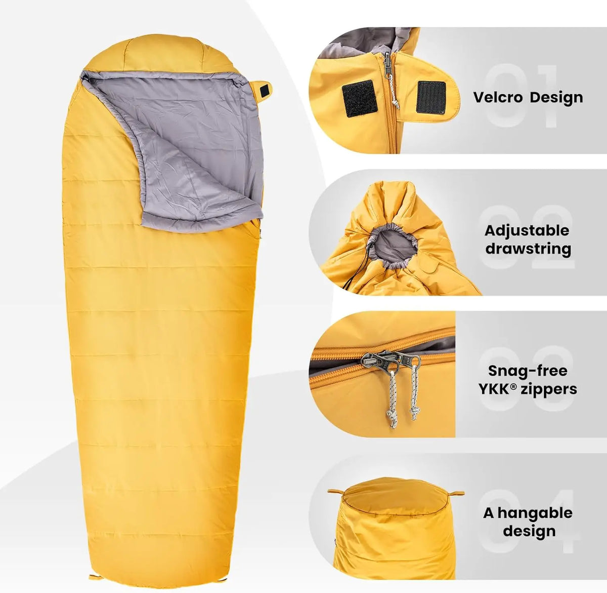 Three Season Mummy Sleeping Bag For Outdoor Camping And Hiking