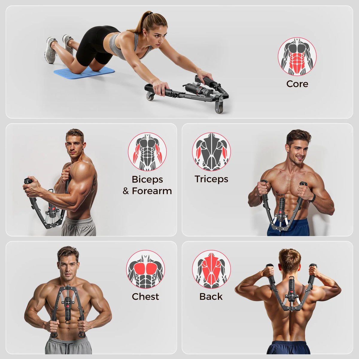 Hydraulic Resistance Full Body Power Trainer With Detachable Ab Wheel