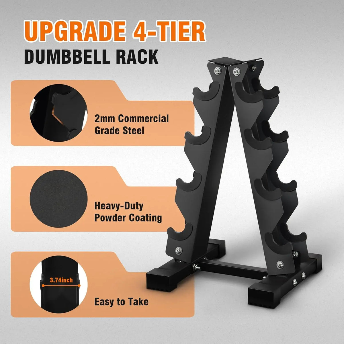 Commercial Grade Rubber Coated Hex Dumbbell Set With Storage Rack