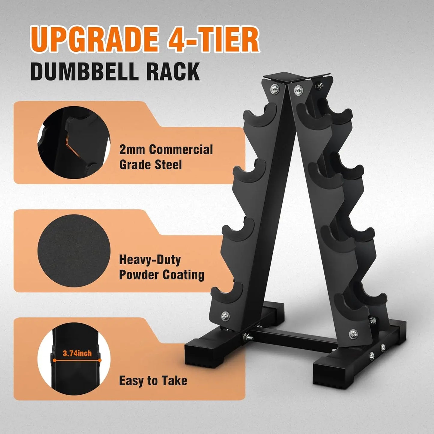 Rubber Coated Hex Dumbbell Set With Four Tier Storage Rack