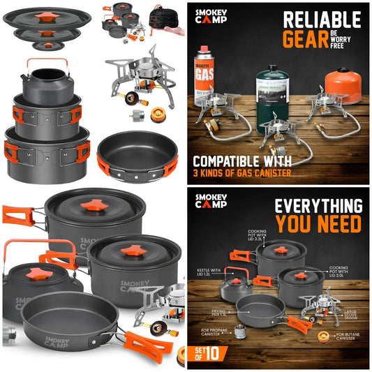 YTYIN Camping Cookware Set With Stove And Nonstick Pots Kit