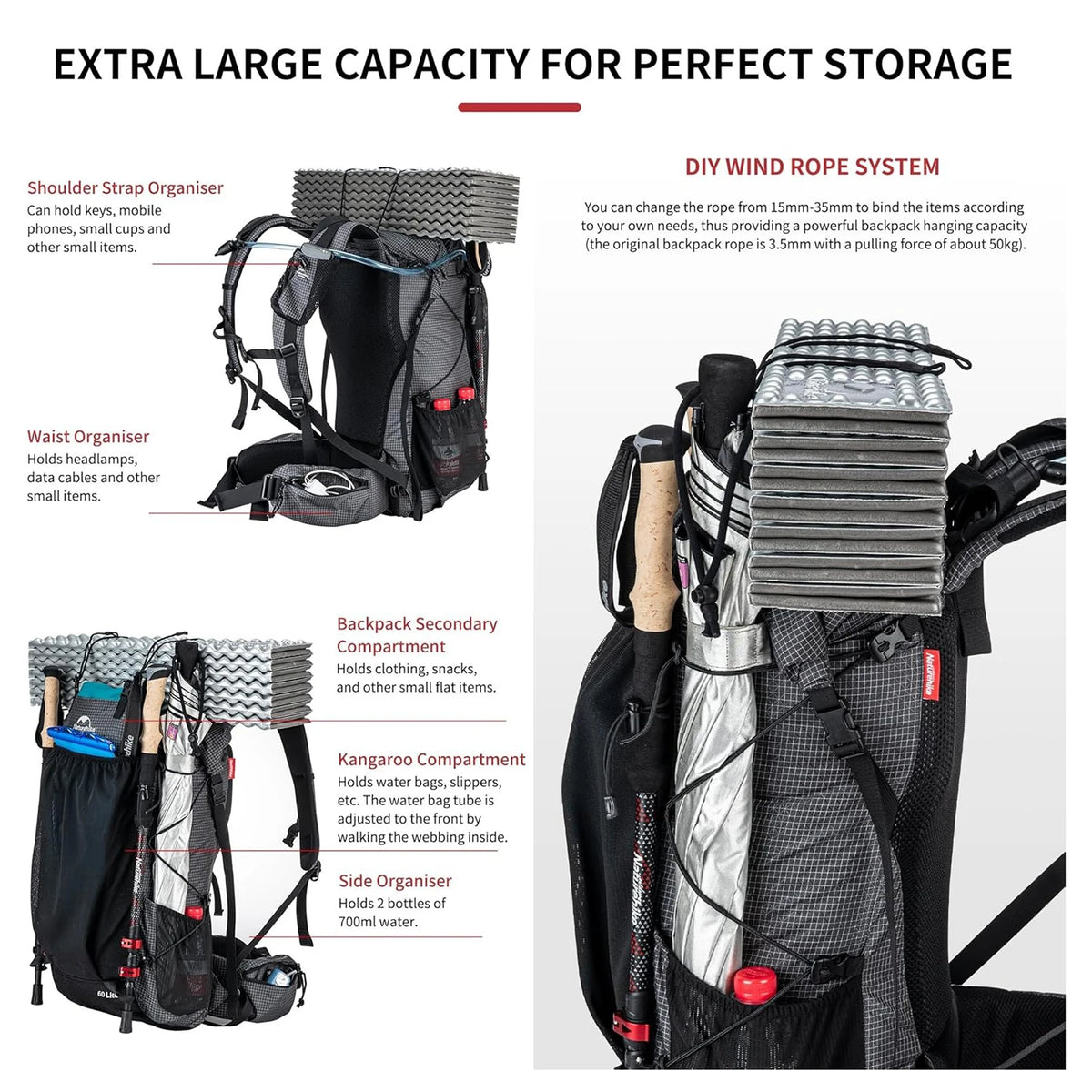 Naturehike Rock Outdoor Camping Hiking Backpack With Rain Cover