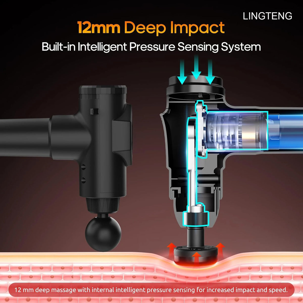 Lingteng Heating Percussion Massage Gun Deep Tissue With Seven Heads