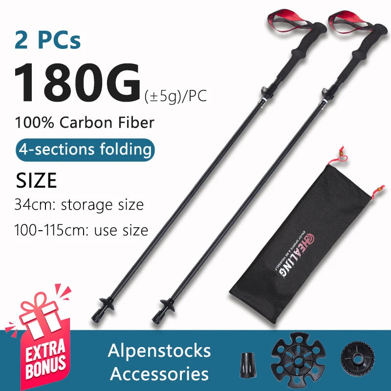 Okhealing Ultralight Carbon Fiber Trekking Poles With Damping