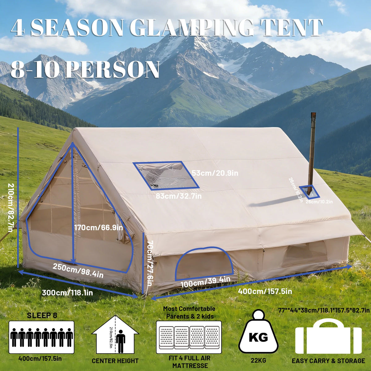 Pakicetus Inflatable Glamping Tent Family Weatherproof Shelter