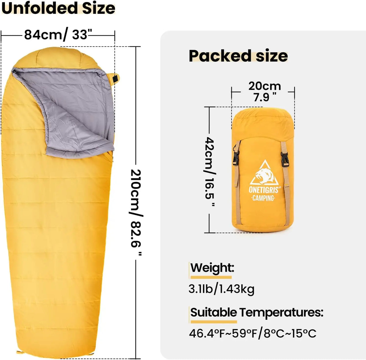 Three Season Mummy Sleeping Bag For Outdoor Camping And Hiking