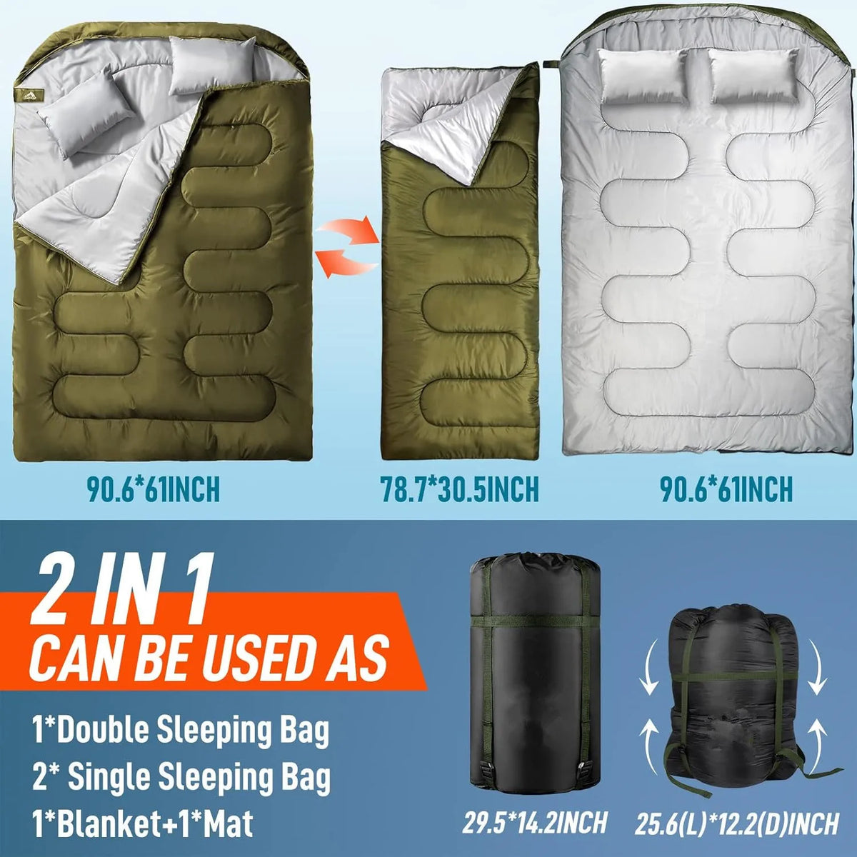 Double Camping Sleeping Bag Ultralight Waterproof 4 Season Warm Backpacking