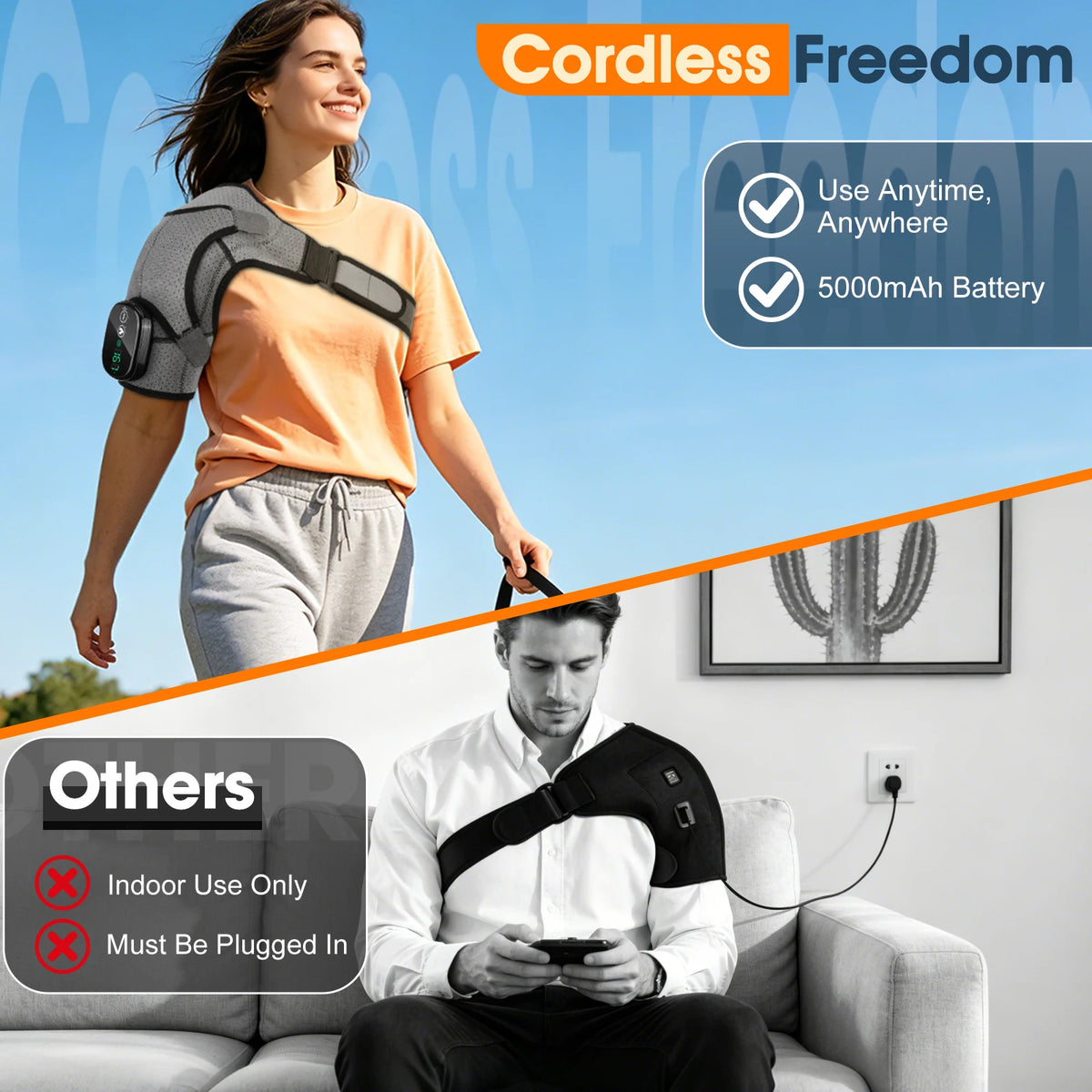 Cordless Electric Heated Shoulder Brace With Vibration Massage Support