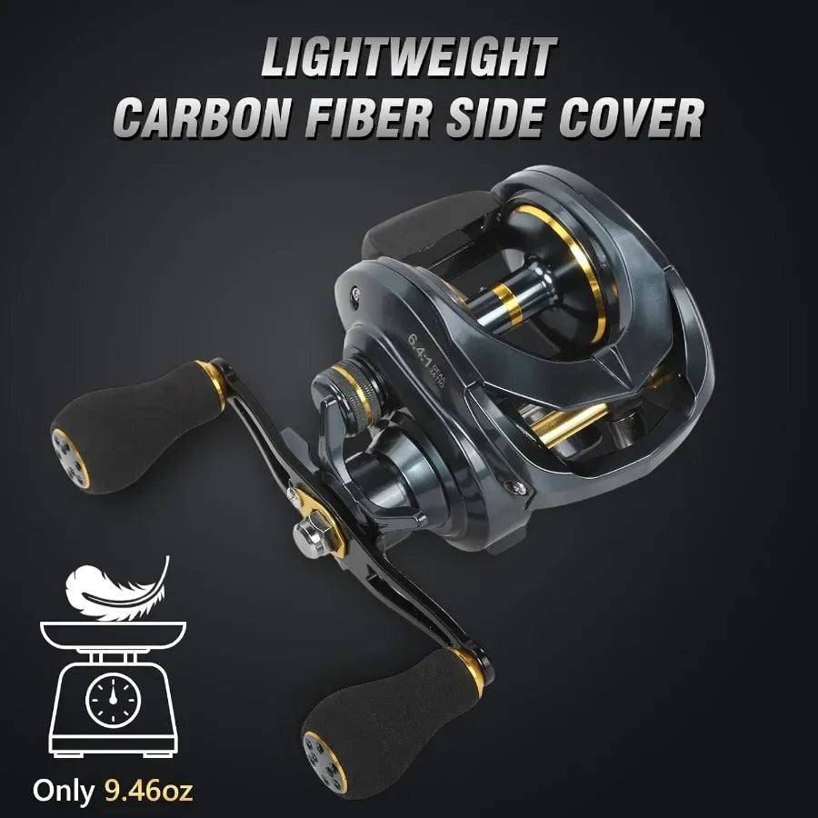 Versatile Baitcaster Fishing Reel Featuring 33 Lb Max Drag