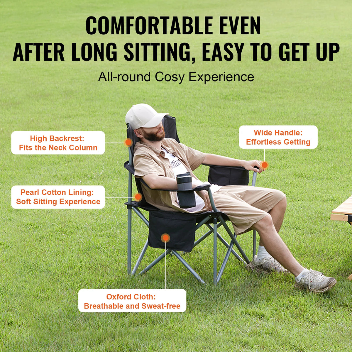 Vevor Outdoor Folding Chair With Padded Seat And Armrests